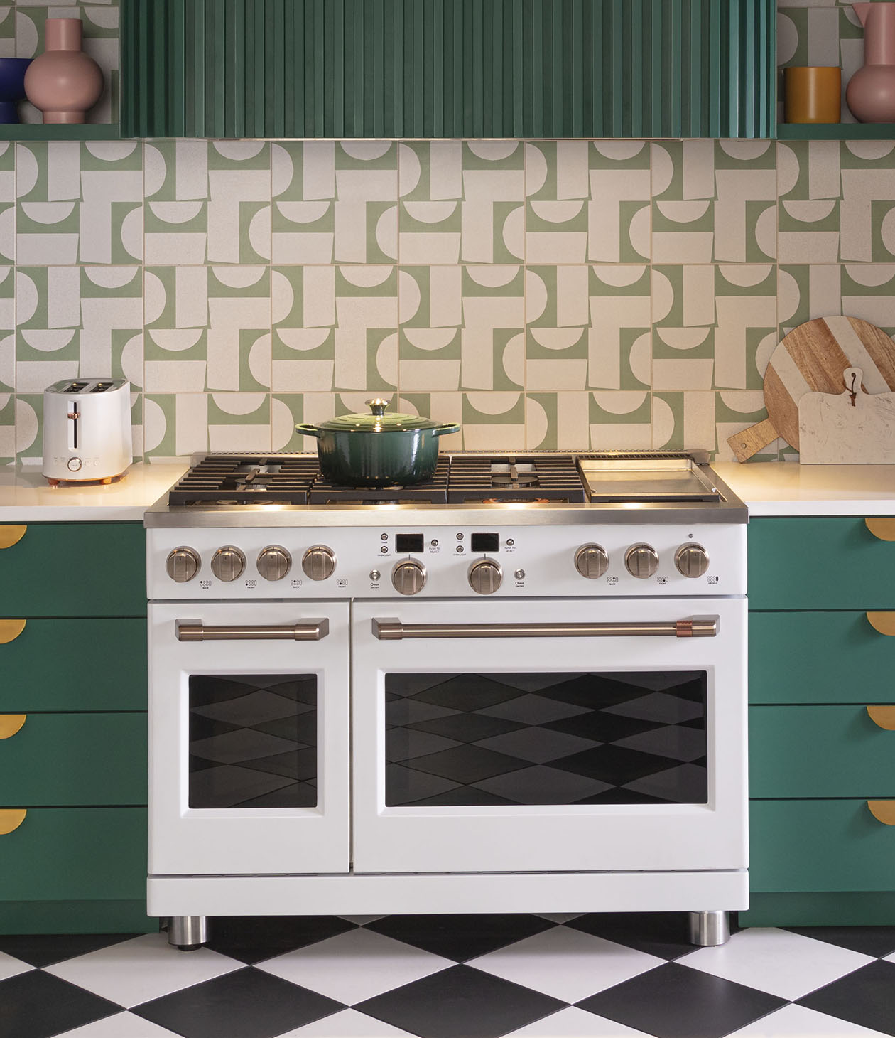 matte white 36 inch range with white cabinets