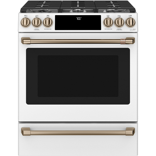 Café™ 30'' Slide-In Gas Range with Convection and No-Preheat Air Fry  Matte White - CCGS700P4MW2