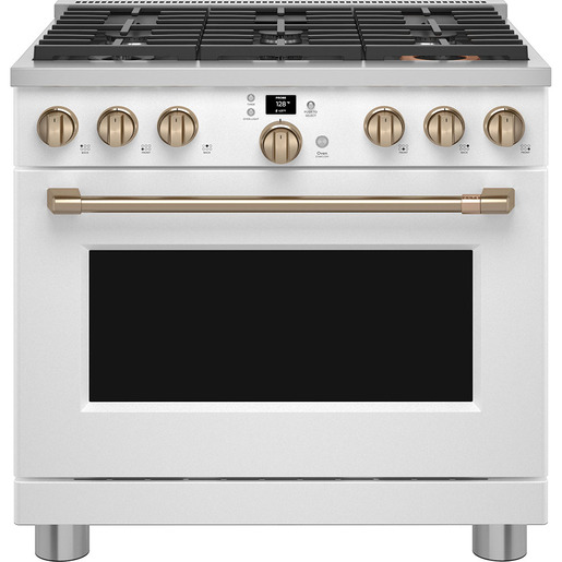 Café Cuisinière intelligente à gaz  de 36 po avec friture a air sans préchauffage Blanc mat - CGY366P4TW2