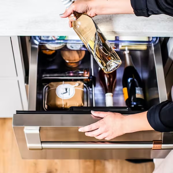 white wine in a double drawer refrigerator