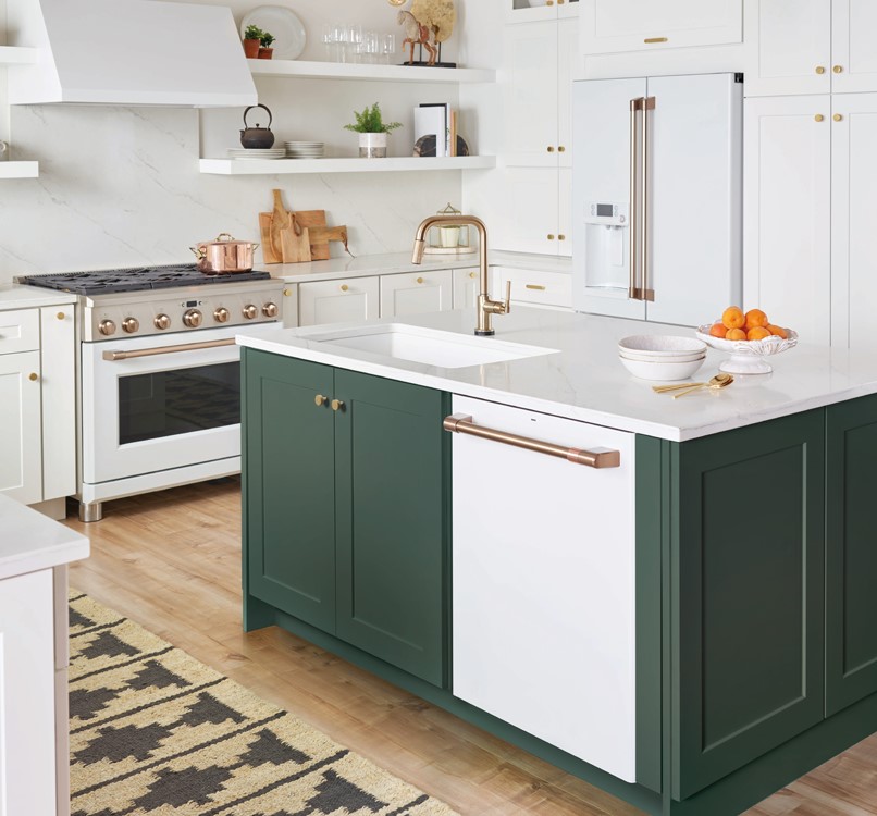 matte white kitchen brushed bronze hardware