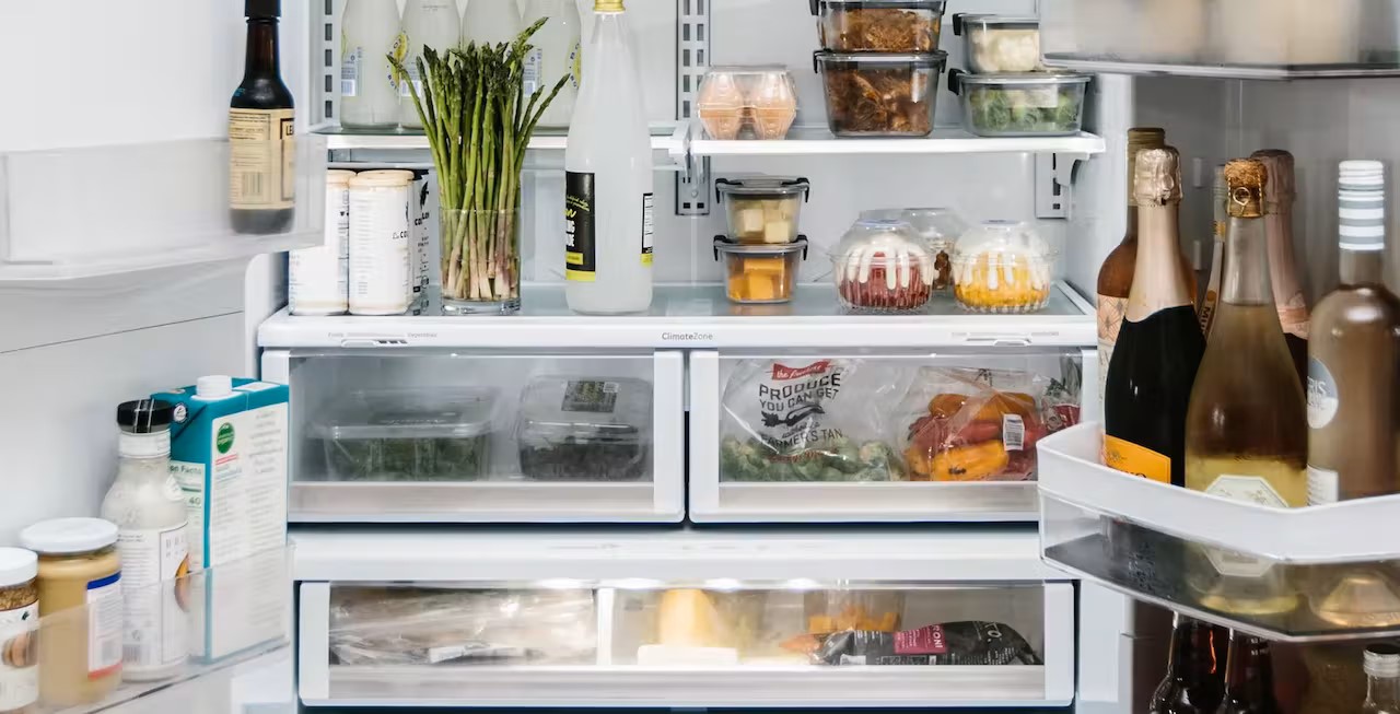 matte white refrigerator interior organized